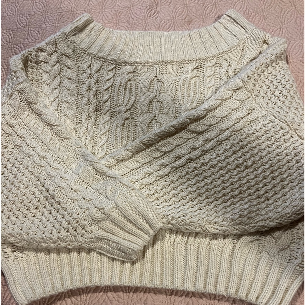 Anthropologie Off The Shoulder cable sweater…cream only worn once